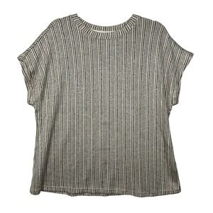 Blu Pepper Knit Top Womens XL Grey Stripe Ribbed Short Sleeve